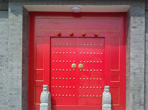 轵城镇中国传统四合院系列朱红色中式木制大门木作